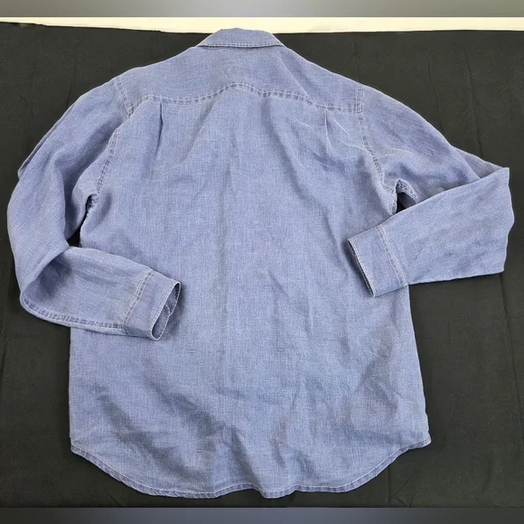 Tommy Bahama Shirt Mens Medium Blue Long Sleeve Button Up Solid 100% Linen - Picture 8 of 9